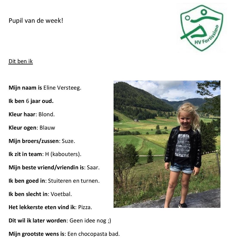 2017-2018 Pupil van de week - Eline