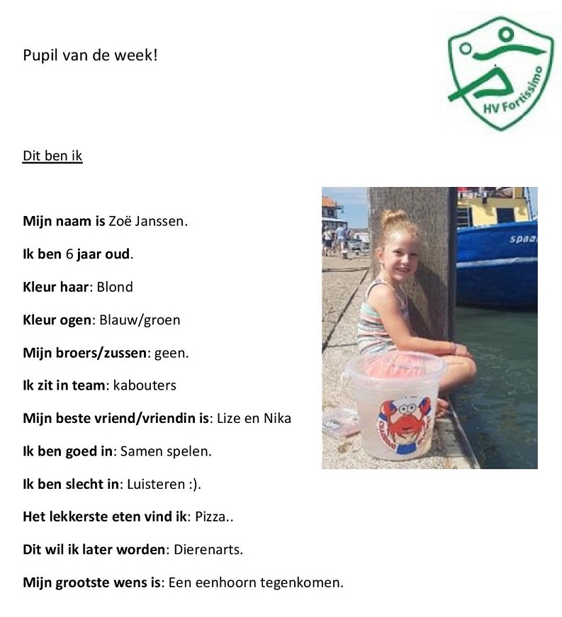 2018-2019 Pupil van de week - Zoë