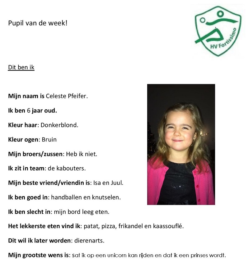 2018-2019 Pupil van de week - Celeste